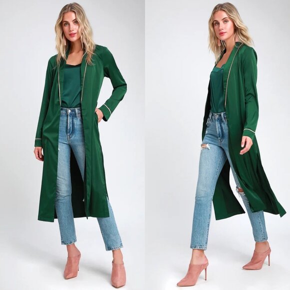Lulus Forest Green Satin Robe - Picture 1 of 3